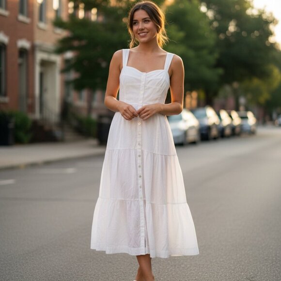 Madewell Tiered White Boho Midi Dress Size 6 - Picture 12 of 12
